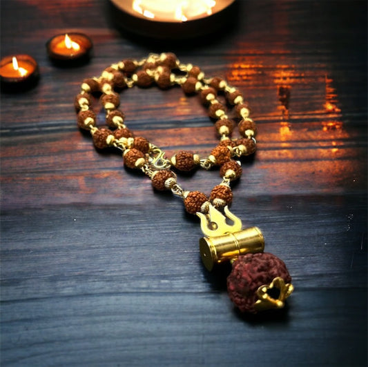 Gold Plated Rudraksha Trishool Necklace
