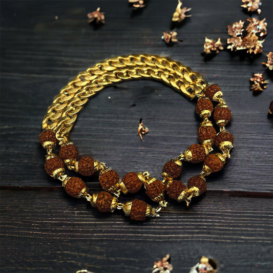 Gold Plated Rudraksha Links Necklace